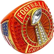 Discount Sports Rings, FOOTBALL CHAMPION RING — Player Award, assorted colors and gemstones (Orange), Zinc, Quartzite