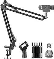 Webcam Stand, Boom Arm Mount Stand for Logitech Webcam BRIO 4K C920 C920S C922 C922x C925e C930 NexiGo N60, 1/4"-3/8" and 3/8"-5/8" Screw for Blue Yeti Snowball Yeti Nano and Other Mics