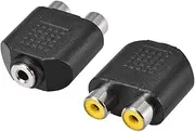 uxcell® 3.5mm Female to 2 RCA Female Connector Splitter Adapter Coupler Black 2Pcs for Stereo Audio Video AV TV Cable Convert