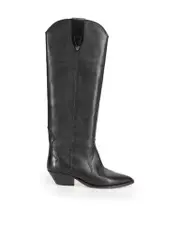 Black Leather Knee High Point Toe Boots