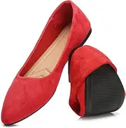 [HEAWISH] Women’s Black Flats Shoes Comfortable Suede Pointed Toe Slip On Casual Ballet Flats Dress Shoes Nude Flats