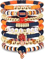 Game Day Bracelets for Women Stackable Beaded Heishi Clay Stretch Bracelets Preppy Sports Jewelry Football Accessories
