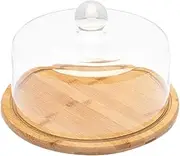 Glass Dome Cake Stand with Glass Dome, Wood Cake Plate Server Platter with Dome, Cheese Board Cake Display Server Tray for Kitchen, Weddings, 10.22X10.22X6.56 Trifle Bowl