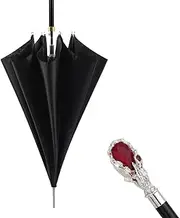 WLLKIY Men's Long-Handled Straight Umbrella, Retro Red Crystal Metal Umbrella Handle, Creative Personalized Umbrella, Business Golf Umbrella