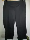 SZ S Eileen Fisher BLACK Washed Organic Cotton Tencel Twill Cuff Capri Pant NWT