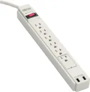 6 Outlet Surge Protector Power Strip 6Ft Cord 990 Joules Dual USB Charging LED &
