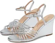 Cole Haan Women's Jitney Knot Wedge Sandal 8, Silver Leather