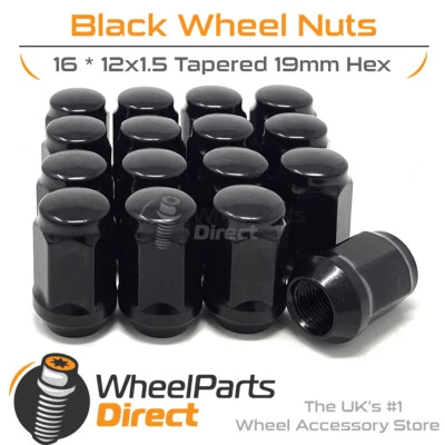 Wheel Nuts (16) 12x1.5 Black for Daihatsu Move [Mk4] 06-10 on Aftermarket Wheels