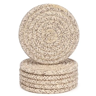 ABenkle Woven Coasters for Drinks Set of 6, Boho Absorbent Drinking Coaster, 4.3