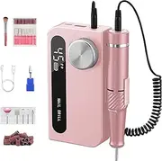 DGXWLLW Professional Rechargeable Nail Drill Machine, 45000 RPM Electric Nail File for Poly Gel Nail, Acrylic Nail, 12 in 1 Nail Polish Remover Tool for Home Salon Supplies with Sanding Bands, Pink
