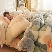 Corduroy Comforter Three-Dimensional Quilting - Quilt Double Sided Plush Comforter Full - Winter Quilt Fall/Winter Velvet Duvet Cover(D,180 * 220cm/3.5kg)