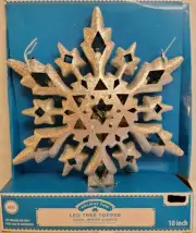 Holiday Time 10" LED Silver Snowflake Tree Topper Cool White Lights Glitter NEW