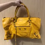 (已售出)(二手)BALENCIAGA-WORK系列銅釦黃色機車包-132110.7060-K1669