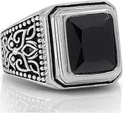 [VY JEWELRY] Onyx Signet Solid 925 Sterling Silver Men Ring set with Black Onyx Stone
