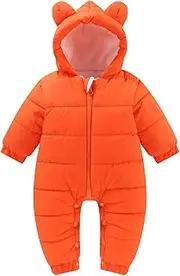 [Generic] Newborn Infant Baby Girls Boys Winter Warm Snowsuit Bear Ears Hooded Jumpsuit Down Coat Romper Padded Outwear Jacket Kid Coats (Watermelon Red, 3-6 Months)