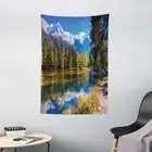 Nature Tapestry Snowy Alps Lake Pine Print Wall Hanging Decor