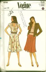 Vogue Sewing Pattern 8058, Vintage Jacket, Blouse and Skirt, Size 10, Uncut