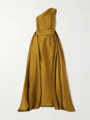 [Solace London] Solace London - Charo One-shoulder Draped Satin-twill Gown - Gold - UK 12 UK 12 Gold
