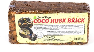 Coco Husk Brick (6 Quarts) - Coconut-Based Mulch Substrate for Reptiles, Amphibi