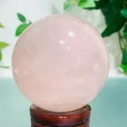 412g Natural Rainbow Flash Rose Quartz Pink Crystal Sphere Ball Energy Healing