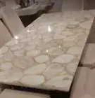 White Agate Stone Dining Table – Elegant Natural Stone Dining Table for Luxury