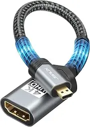 JSAUX Micro HDMI to HDMI Adapter, Micro HDMI Male to HDMI Female Adapter Cable, 4K@60Hz HDR 3D Dolby 18Gbps, Compatible for Nikon Zfc/GoPro Hero/Raspberry Pi 4/Sony A6000 and Other Action Camera-Grey