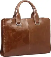 SHLKNKLE 13" Laptop Handbag Crazy Horse PU Men's Messenger Crossbody bags Briefcase Business Tote (black), One Color, Brown, Retro