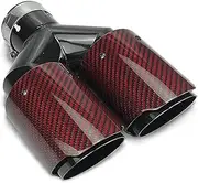 Dual Forged Red Carbon Fiber + Stainless Steel Car Exhaust Tip Double End Tip Compatible For BMW Compatible For BENZ Compatible For VW Golf(In 60mm Out 89mm)