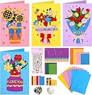 NatuBeau 12 Sets Mothers Day Crafts for Kids, Mother's Day Card Making Kits, DIY Flower Craft Handmade Greeting Card with Envelopes for Classroom Home Kindergarten Activities (Multicolor)