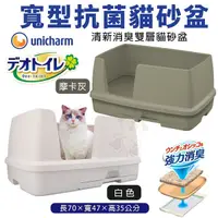 在飛比找Yahoo奇摩購物中心優惠-【免運】日本嬌聯 Unicharm消臭大師 寬型抗菌貓砂盆 