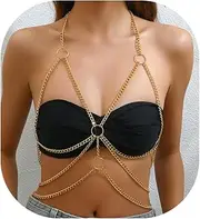 [WFik] Simple Metal Chunky Bra Body Chain Jewelry Sexy Crossover Harness Chest Chain Summer Beach Bikini Multi-layered Waist Chain Body Jewelry for Women