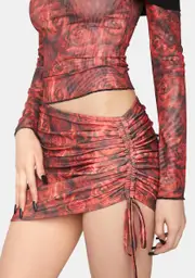 [O Mighty] Red Rose Mini Skirt
