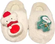 [Generic] Christmas House Slippers For Women Men Cute Reindeer Fluffy House Shoes Fuzzy Cozy Slides Plush Santa Bedroom Slippers