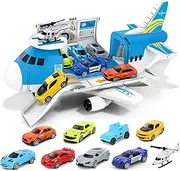 Airplane Toy Set Transport Cargo Plane Play Toy for 4 5 6 Years Old Boys Girls Kids,Aircraft Vehicle Toys with 8 Mini Cars and Helicopter