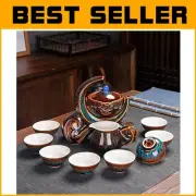 Handcrafted Rotating Kung Fu Tea Set Gift Box - Elegant Blue Gradient Design
