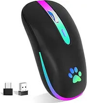 FUWANG Wireless Mouse,Rechargeable LED Wireless Bluetooth Mouse,Portable USB Optical 2.4G Wireless Bluetooth Two Mode Computer Mice with USB & Type-c Receiver(Black)