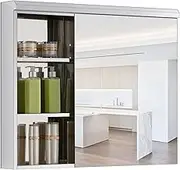Medicine Cabinet Mirror Cabinet Stainless Steel Bathroom Mirror Cabinet with Shelf Bathroom Mirror Cabinet Home Bedroom Cosmetic Mirror Locker (Color: Silver (R), Size: 27.6 * 23.6 * 5.1inc