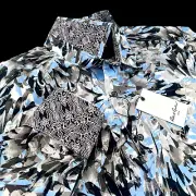 Robert Graham Geometric Brushstrokes Painted Feathers Blue Gray Shirt Large