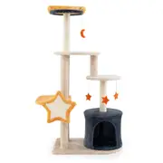 Costway 128cm Indoor Cats Tree Multi-level Cat Tower Cat Condo Furniture w/Sisal Scratching Posts & Board Beige