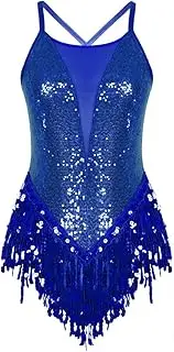 [Generic] Women's Sequins Tassel Sexy Backless Bodysuit Gymnastics Ballet Dance Jumpsuits Latin Jazz Dance Costume