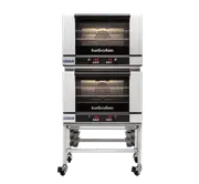 Turbofan E27D3/2C - Full Size Tray Digital Electric Convection Ovens Double Stacked on a Stainless Steel Base Stand
