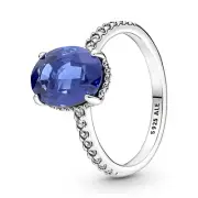 Pandora S925 Blue Sparkling Statement Halo Ring 190056C01-56 - Size 7.5