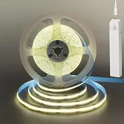 [Clearhill] 5V PIR Movement Sensor Dimmable USB Rechargeable COB LED Strip Lights,Built-in 1500mAh Battery,Three Modes,9.84FT/3M,Natural White 4000K,320LEDs/M,Night for Closet,Wardrobe,Bed,Stairs