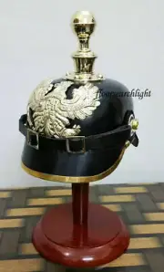 WWI Officer's Ball Spiked German Prussian Leather Pickelhaube Helmet W/ Stand