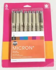 Sakura Pigma Micron 05 Ink Pen Set, 0.45mm, Multicoloured, Fine Line, 8 Pack NEW
