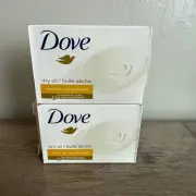 2 Pack NIB Dove DRY OIL Beauty Bar Moisturizing Bar Soap 4 Ounce Bars