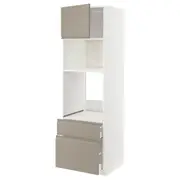 METOD / MAXIMERA high cab f oven/micro w dr/2 drwrs, white/Upplöv matt dark beige, 60x60x200 cm