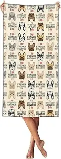 [HTTUP] I Love French Bulldog Print Pool Towel Travel Towel Cute Beach Towel Oversized Quick Dry Towel for Adults ﻿