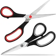 Scissors 2 Pack 8" Precision Stainless Steel All Purpose Scissors Ultra Sharp 0.06" Blade Comfort-Grip Scissors for Office Arts Crafts Home Kitchen Premium Tailor Scissors Black Grey Red