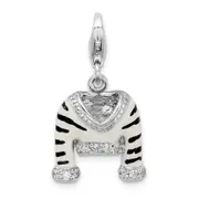 Sterling Silver Amore La Vita Rhodium-Plated Polished 3-D Cz Enameled Zebra Jacket Charm With Fancy Lobster Clasp